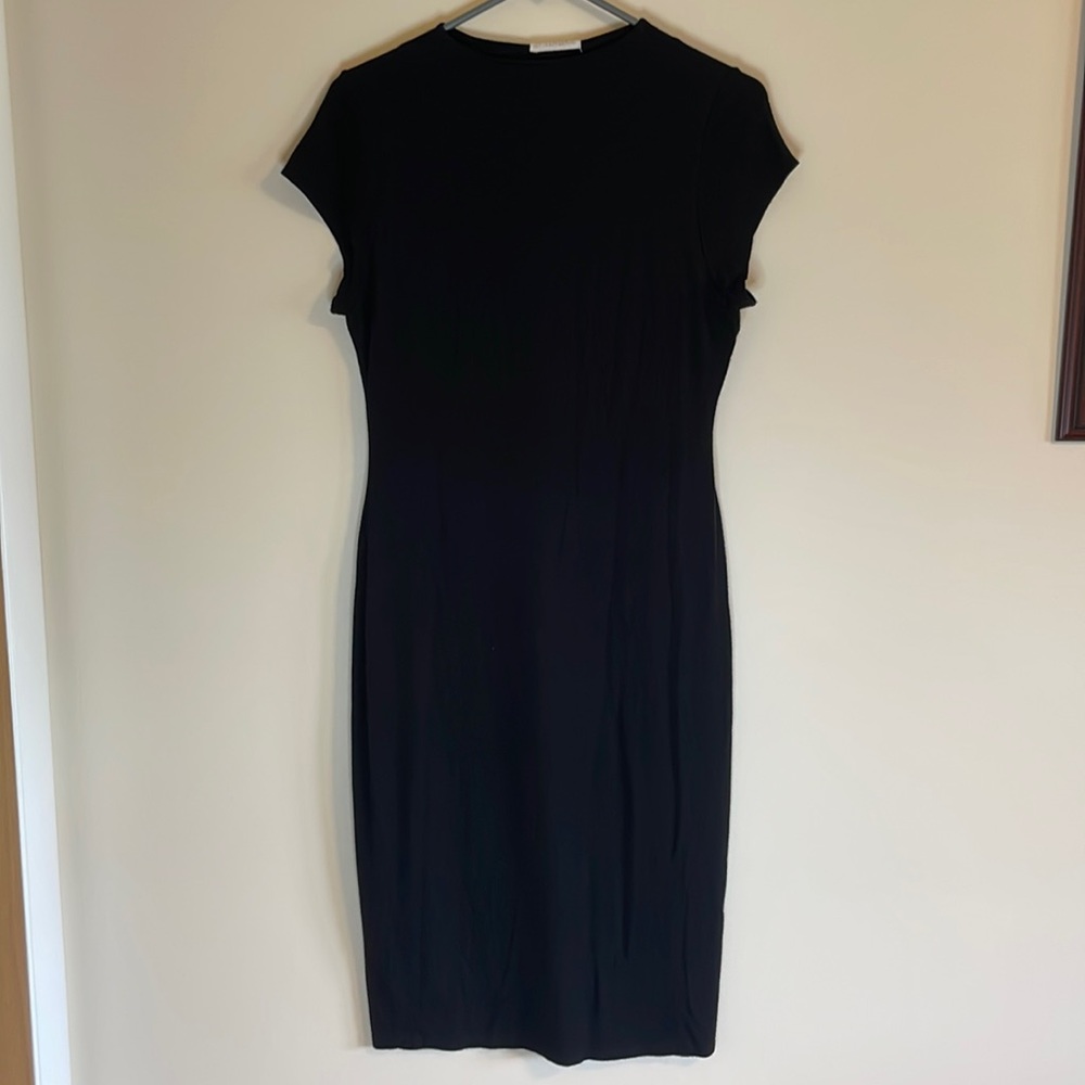 Stella Luce Womens Large Black Midi Cap Sleeve Lined Dress